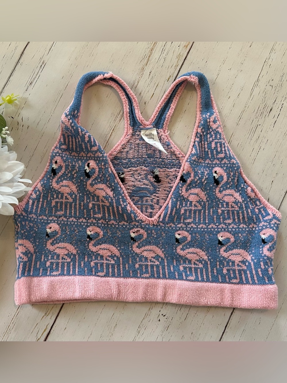 knitty kitty knitt crop top flamingo print size L